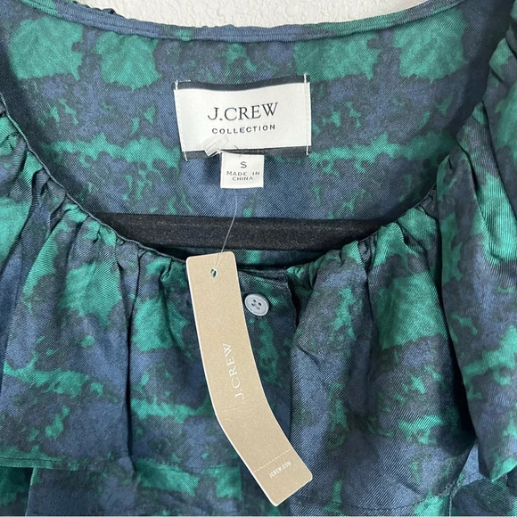New J. Crew Collection Silk Twill Ruffle-collar Blouse Top Plaid Green Blue NWT - Picture 9 of 15